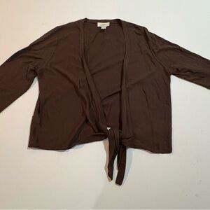 LOFT Chocolate Brown Knit Top with Tie Front | Size Large